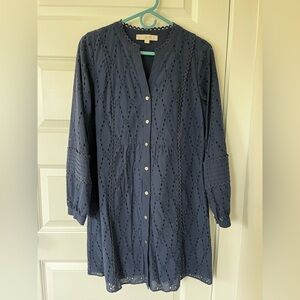 Navy Eyelet Button-Down Dress